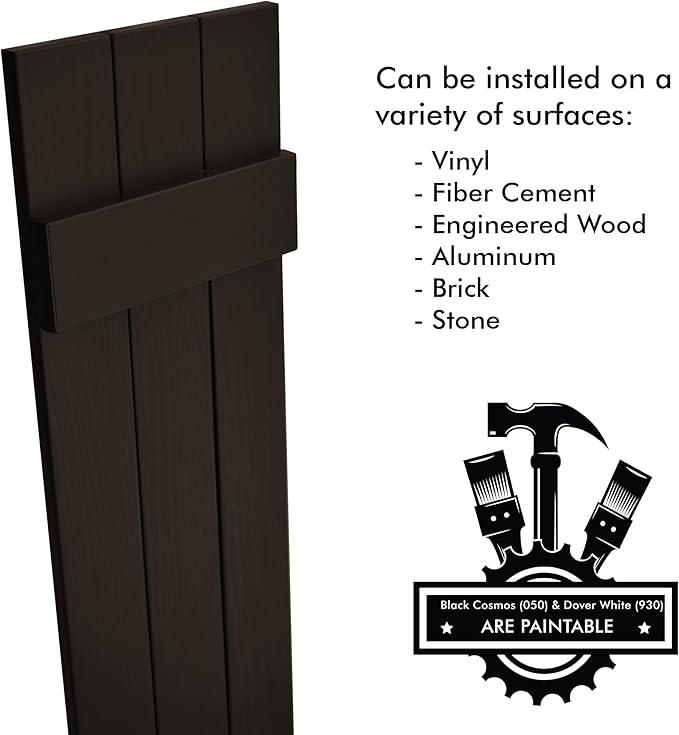 Board & Batten Vinyl Shutters (1 Pair) | 11"x59" (3-Board) - Stone Mason Brown | Exterior Window Shutters | Includes Mounting Hardware | Simple Installation | Made in USA