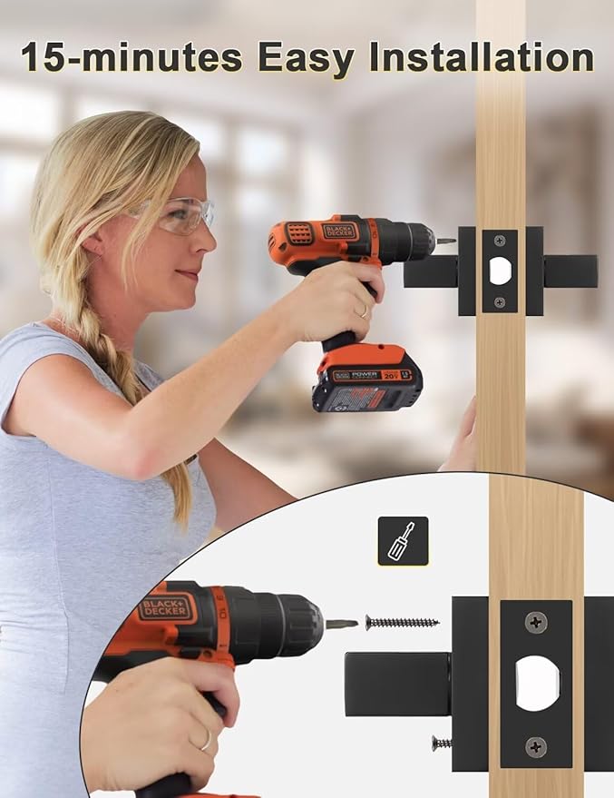 5 Pack Square Black Door Handles Interior, No Lock Passage Door Lever for Left or Right Handing, Heavy Duty Matte Black Closet Door Handle Sets