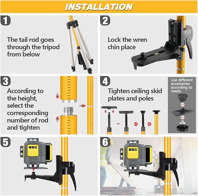 MOETER Upgraded 13.8Ft./4.2M Telescoping Laser Level Tripod with Level Bubble and 1/4"-20 Mount, Adjustable Laser Pole with Top Wide Plate for Laser Scanner, 5/8"-11 Adapter Nut Included