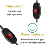 Heavy Duty Indoor/Outdoor Extension Cord Use, 6.56 FT Black Extension Cord with LED Light Switch On/Off, 1250W SJTW 18AWG 10A 125V AC,3 Prong Power Cord, UL Listed