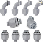 1/2 inch Liquid Tight Connector PVC Flexible Conduit Connector UL Listed Liquid Tight Conduit Fittings 10 Pack (5 pcs 180D/5 pcs 90D)