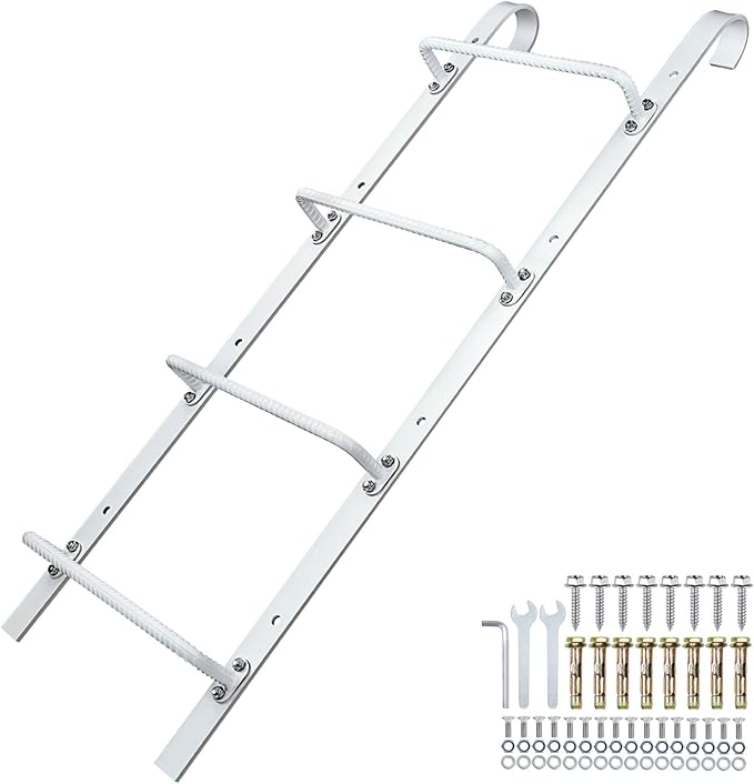 4-Rung Window Well Ladder Hooked, Heavy Duty Steel Fire Escape, Powder-Coated Basement Egress Wall Mounted, 45.2" Lx17.9 W, White