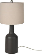 Nourison Home 22" Matte Black Ceramic Table Lamp with Oatmeal Shade for Modern, Transitional, Bedside Table, Living Room, Dining, Entryway