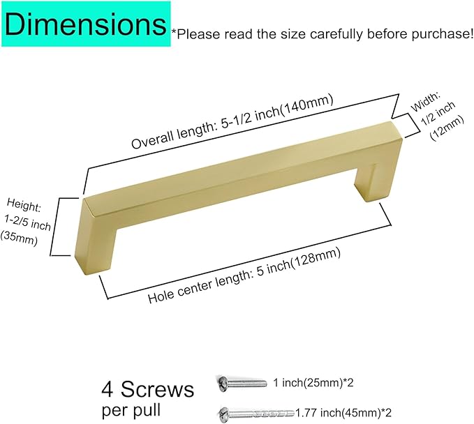 10 Pack Gold Cabinet Pulls 5 Inch Hole Centers Stainless Steel Square Cabinet Handles Brushed Gold Kitchen Cabinet Hardware Drawer Pulls Dresser Knobs