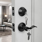 Gobrico 10 Sets Black Entry Levers and Single Cylinder Deadbolt Locksets with Same Key,Keyed Alike Entrance Locks,Drop/Wave Lever Style