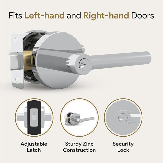Mega Handles - Ronn Entrance I Entry Lever Door Handle - Heavy Duty Round Locking Lever Set for Left or Right-Handed Doors - Interior/Exterior Door Levers - Polished Chrome