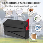 Wall Mount Mailbox, Large Capacity Mailbox for House, with Flag, Visibility Galvanized Steel Rust-Proof Metal Post Drop Box, Mailboxes for Outside, 15.74"×9.84"×4.33" Solar Lanterns Black