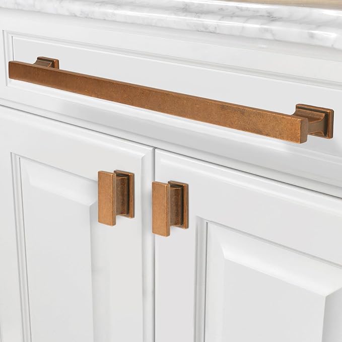 COTYKILEY 6 Pack 12.6 Inch(320mm) Antique Brass Kitchen Cabinet Handles Cabinet Pulls Vintage Drawer Pulls Aged Gold Bronze Kitchen Cabinet Hardware