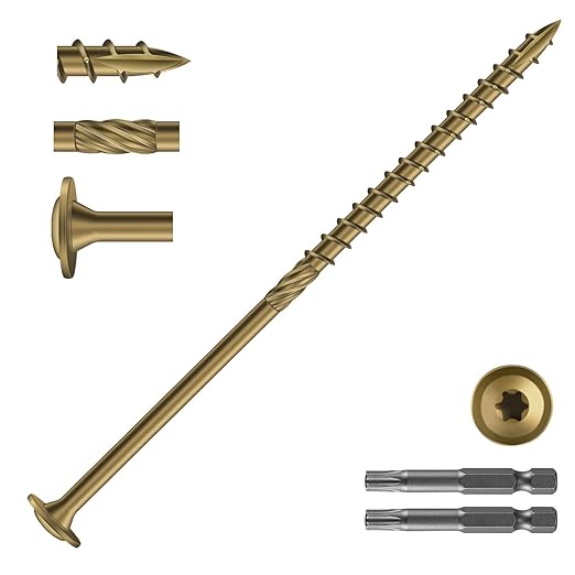 #14 x 6 Inch Lag Screws (48Pcs) 2lb. Structural Wood Screw, Bronze, Carbon Steel, Washer Head, Rust Resistant epoxy Coated, T30 Star Bit