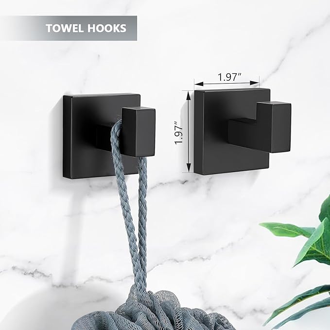 15-PCS 24inch Bathroom Towel Rack Set,Include 3pcs 24" Towel Holder,3pcs Hand Towel Ring,3pcs Toilet Paper Holder,6pcs Robe Hook-Matte Black