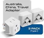 Ceptics Australia Power Plug Adapter, 2 in 1 Type I Plug Adapter, US to Australia , China, New Zealand Power Adapter with Dual USA Inputs, CE, RoHS - 3 Pack