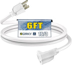 6ft Outdoor Extension Cord for Christmas Decorations - 16/3 Heavy Duty SJTW Waterproof White Electrical Cable with 3 Prong Grounded Plug for Safety, Great for Lawn and Major Appliances