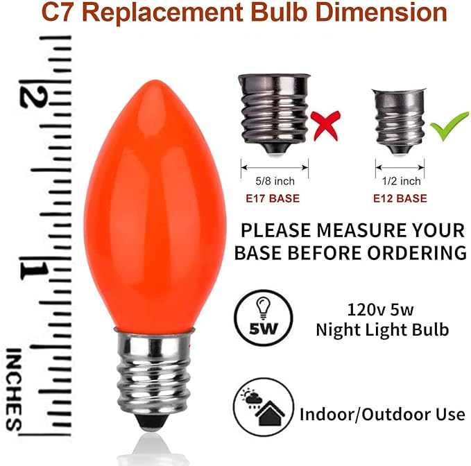 25 Pack C7 Multicolor Christmas Replacement Lights Bulbs, Ceramic Bulbs for Night Light Christmas Outdoor Patio Indoor String Lights, C7/E12 Candelabra Base, 5 Watt- Multicolor