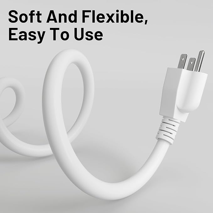 16/3 White Indoor Outdoor Extension Cord 10 Ft Waterproof, Heavy Duty Extension Cord with 3 Prong Grounded Plug,13A 1625W 16AWG SJTW, Flexible Weatherproof Power Cable