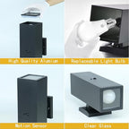 Motion Sensor Outdoor Wall Lights, Dusk to Dawn Porch & Patio Sconce with E26 Dimmable LED Bulbs, Black Aluminum Up & Down Exterior Light Fixtures for Garage, Front Door, ETL Listed