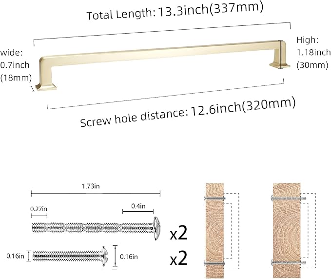 COTYKILEY 10 Pack 12.6 Inch(320mm) Brushed Brass Cabinet Handles Gold Kitchen Cabinet Pulls Cabinet Door Handles Kitchen Cabinet Hardware Cupboard Drawer Pulls Dresser Handles