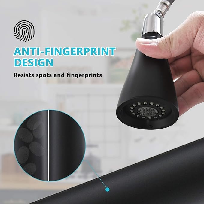 APPASO Matte Black Kitchen Faucet with Pull Down Sprayer and Soap Dispenser, Single Handle Commercial High Arc One Hole Pull Out Spray Head Kitchen Sink Faucets