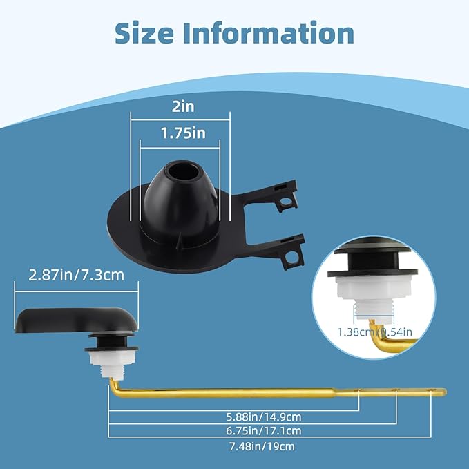 iFealClear Universal Toilet Handle Replacement Kit Front Mount with 2-Inch Rubber Toilet Flapper Replacement, Toilet Tank Parts Compatible with Kohler, American Standard, TOTO, Mansfield, Matte Black