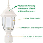 LIT-PaTH LED Outdoor Post Lighting Fixture, Pole Lantern, 9.5W 800 Lumens, 3000K Warm White, Aluminum Housing Plus Glass, Matte White Finish, 1-Pack
