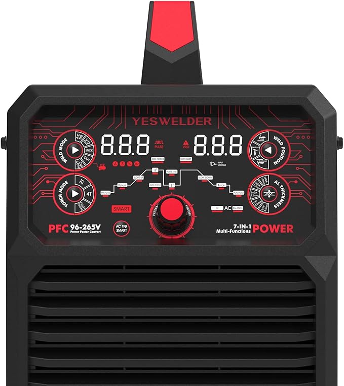 YESWELDER CT2050 AC/DC TIG Welder/Non-High frequency Plamsa Cutter Built-in Compressor/Stick Welder, 96-265V Wide Voltage Power Factor Correction Technology Multiprocess Welder