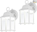 LIT-PaTH Dusk to Dawn Outdoor Wall Lantern, LED Wall Sconce, 5000K Daylight White, 9.5W, 800 Lumen, Aluminum Housing Plus Glass, Outdoor Rated, 2-Pack, White