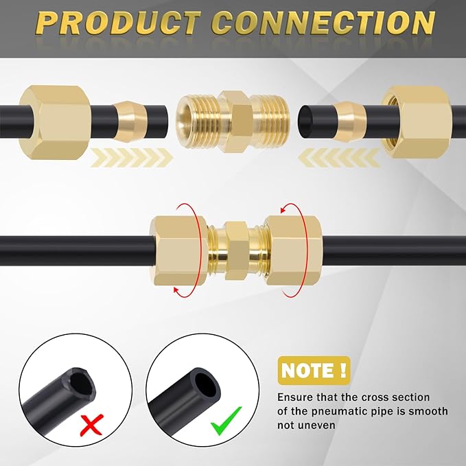 1/2 Inch Compression Fitting,10 Pcs Brass Compression Tube Pipe Fittings, 1/2" OD X 1/2" OD Compression Union Connectors & 10 Pcs Sleeves Ferrules (Pack of 20)