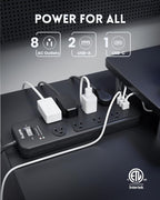 Surge Protector Power Strip 10FT, PLUGTUL Surge Protector with 8 Outlets - Spacious Design for Large Plugs, Flat Plug, 20W USB C Charging for Home, Office, ETL Listed, 2040J