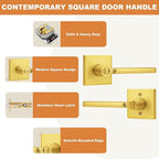 Probrico Gold Privacy Door Handle Lockset Heavy Duty Square Satin Brass Interior Door Lever for Bedroom or Bathroom Reversible Keyless Handleset Door Knob Slim Handed Levers, 10 Pack