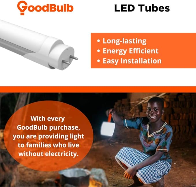GoodBulb 48-Inch T8 LED Light Bulbs 18-Watt, Cool White 4100K, 2800-Lumens, Type A+B with Medium Bi-Pin Base (25 Bulb Pack)