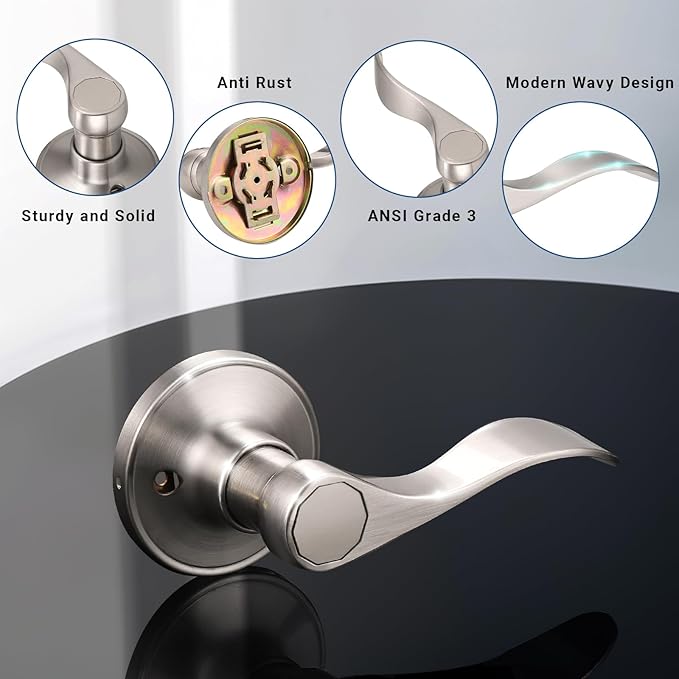 Knobonly 2 Pack Single Side Closet Door Handles, Non-Turning Right and Left Satin Nickel Dummy Door Handle, Door Handle no Lock, Zinc Alloy