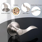 Knobonly 2 Pack Single Side Closet Door Handles, Non-Turning Right and Left Satin Nickel Dummy Door Handle, Door Handle no Lock, Zinc Alloy