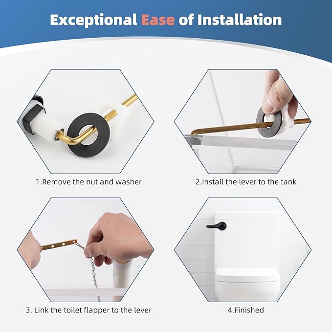 iFealClear Universal Metal Toilet Handle Replacement Kit, Front Mount Toilet Tank Flush Lever Handle with Stainless Steel Chain, Toilet Trip Lever Fits Most Toilets, Easy to Install, Matte Black