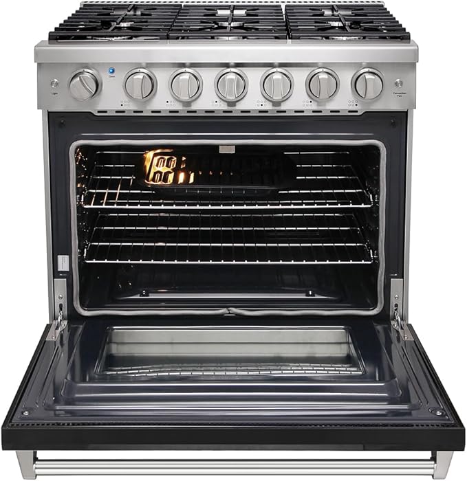 36 inch Professional Freestanding Pro-Style Natural Gas Range or Liquid Propane Gas Range with 6 Burners, 6.0 cu.ft. Oven Capacity, in Stainless Steel - KOS-36RG03M (Black)