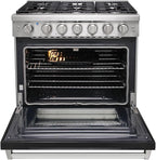 36 inch Professional Freestanding Pro-Style Natural Gas Range or Liquid Propane Gas Range with 6 Burners, 6.0 cu.ft. Oven Capacity, in Stainless Steel - KOS-36RG03M (Black)