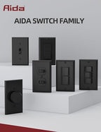 AIDA 3 Way Decorative Light Switch Wall Plate, Electric Switches,15Amp, 120/277 Volt, 3 Way Rocker Switch, Self-Grounding, Residential and Commercial Grade, UL Listed (50, Glossy Black)