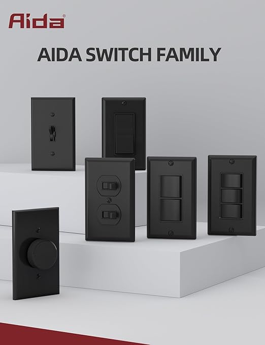 AIDA Single Pole Rocker Decora Light Switch, 15 Amp Self-grounding Electrical Light Switches, Residential Grade, UL Listed (50, Matte White, Wall Plate Included)