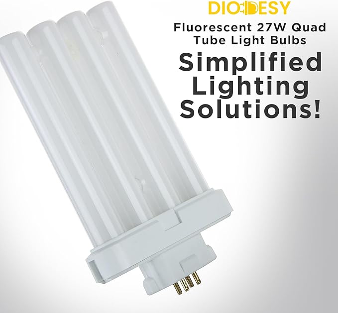 Diodesy- FML27/30K/2PK Fluorescent 27W 3000K Warm White Quad Tube FML CFL Plugin Light Bulbs, 4-Pin GX10Q-4 Base, 3000K-Warm White 2 Pack