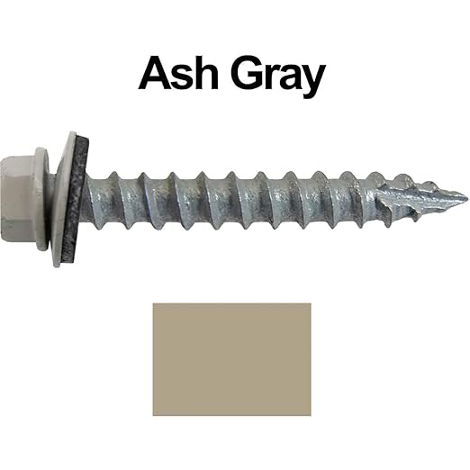 #14 Metal ROOFING SCREWS(250) Screws x 1-1/2" ASH GRAY Hex Washer Head Sheet Metal Roof Screw. Self starting/self tapping metal to wood with EPDM washer. Colored head. for corrugated roofing