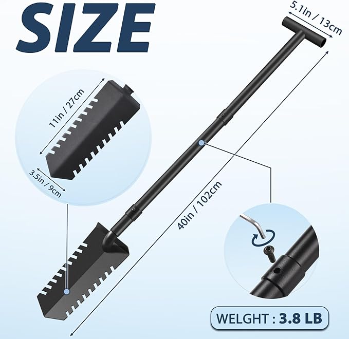 40" Metal Detecting Shovel Digging Tool, T-Handle Metal Detector Shovels, Root Slayer Shovel for Landscapers Lawn Gardeners Relic & Gold Prospecting