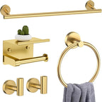 5-Piece Towel Bar Set Brushed Gold Bathroom Hardware Accessories Set Includes Multi-Purpose Toilet Paper Holder,Towel Holder Sets for Bathroom Stainless Steel Wall-Mounted 23.6in