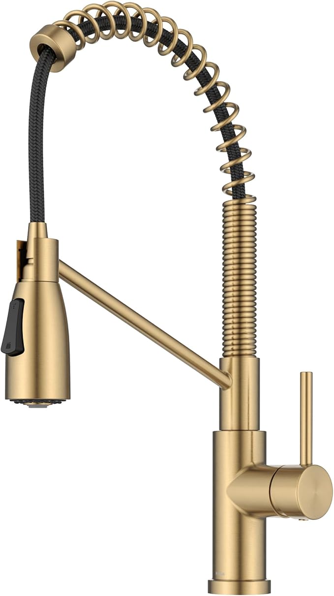 KRAUS Coda Commercial Style 2-Function Single Handle Pull Down Kitchen Faucet in Spot-Free Brushed Brass, KPF-1617BB