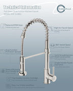 Kitchen Faucet, Commercial Kitchen Sink Faucets with Pull Down Sprayer, Stainless Steel Faucets for Kitchen Sinks, Dual Function Spray Head, Single Handle Spring Kitchen Faucets -Brushed Nickel