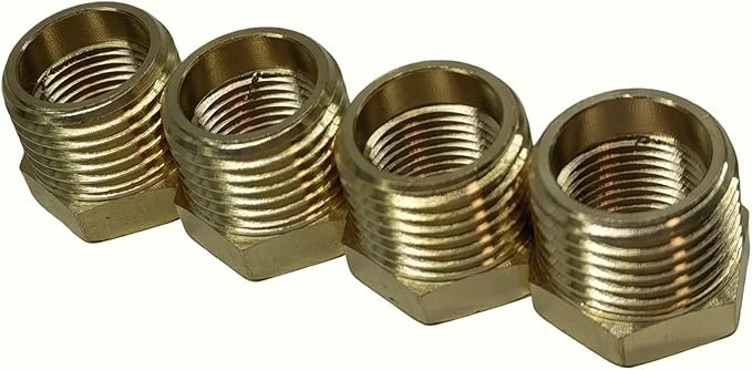 1/2" NPT Male to 3/8" NPT Female Brass Hex Nipple Pipe Adapter (4 Pcs)