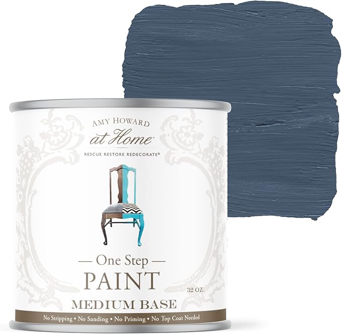 AMY HOWARD AT HOME Chalk-Based One Step Paint for Furniture, Cabinetry, Decor, Finish, and More | No Stripping, Sanding, or Priming | Medium Base | 16 Ounce | Lakai Blue