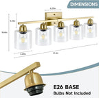 Modern Brushed Gold 5 Light Bathroom Vanity Light,31 inch Vanity Lights for Bathroom with Clear Glass for Mirror Kitchen Living Room Hallway Cabinet Porch