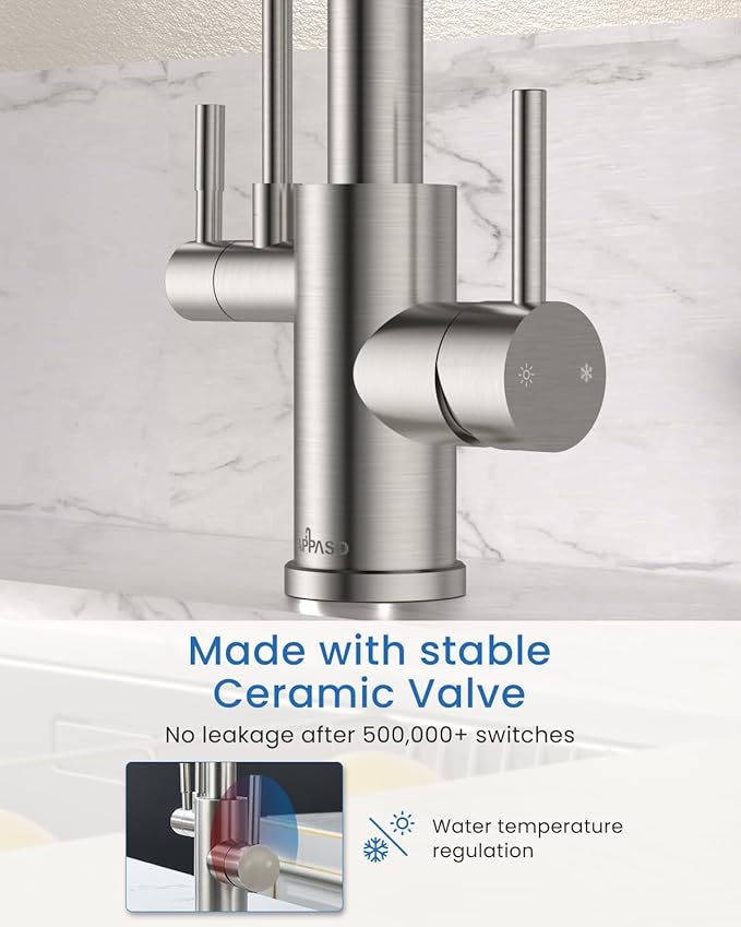 APPASO Kitchen Faucet with Drinking Water Faucet, 3 in 1 Pull Down Faucet with Purfied Water Faucet, 20 Inches High Arc Kitchen Water Filter Faucet, Brushed Nickel (Without Filtration Device)