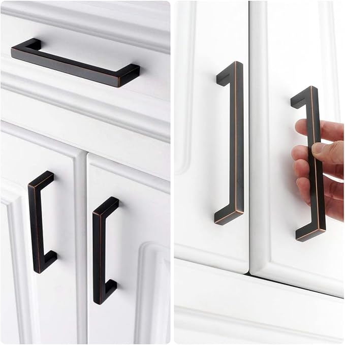 20 Pack Oil Rubbed Bronze Cabinet Handles 5 Inch Square Drawer Pulls Black Cabinet Pulls with Bronze Edge Cupboard Handles Modern Stainless Steel Kitchen Cabinet Hardware