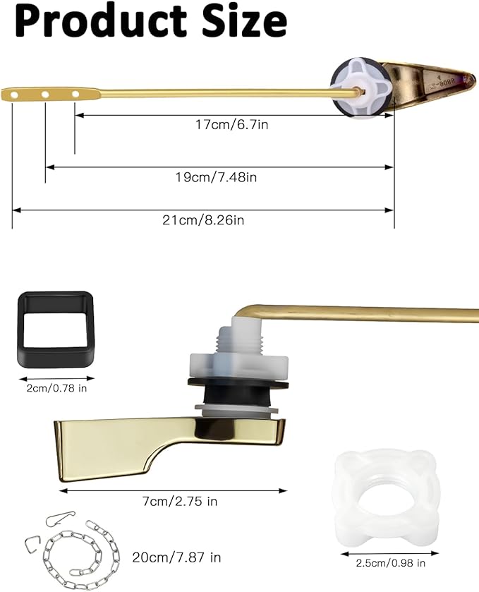 Toilet Handle Replacement Kit, 702 Universal Toilet Flush Handle, Zinc Alloy Toilet Tank Trip Lever with H2 Brass Arm Front-Mount Compatible with American Standard, Mansfield Toilet, Gold