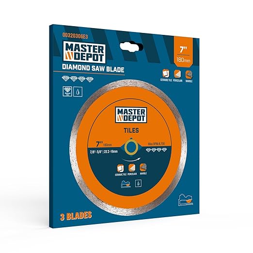 7" Continuous Rim Diamond Blade, Cutting Blade for Ceramic and Granite Tiles, Wet Cutting Blade with 7/8" Arbor Hole (3 Pack)