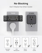 TROND Multi Plug Outlet Extender - Surge Protector Outlet Splitter with 4 Grounded Sockets, Angled Wall Plug Adapter, 900J, Multiple Wall Expander for Bathroom Kitchen Travel Dorm Room, Black